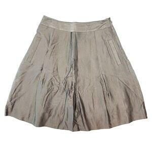 BCBGMAXAZRIA Metallic‎ Pleated Knee Length Skirt • 8 • bronze silver gray